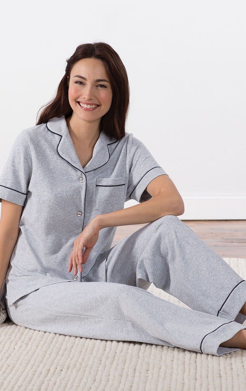 PajamaGram Pajamas for Women Soft - Womens Pajamas Cotton Jersey, Gray, L, 12-14 - Image 3